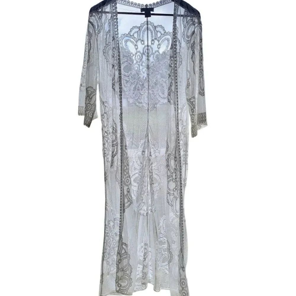 Rachel Zoe Kimono Women's Small Ivory Lace Embroidered Open Bridal Bride